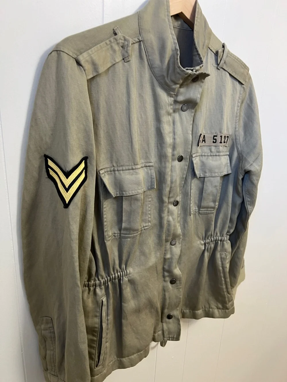 Rails Trey Light Sage Arrow Patch Military Zipper Jacket Tencel Linen Blend XS